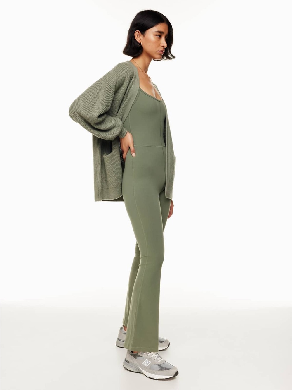 Wilfred Free Jumpsuit Womens Medium Green Jersey Scoop Neck Adjustable Strap